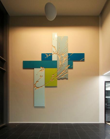 "upside down & inside out" 2013 Wolfgang Flad, relief, wallpiece, art in building