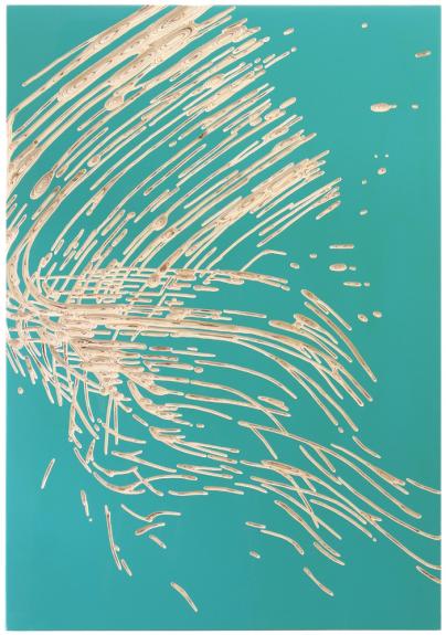 "Untitled broom" (turquoise) 2014 Wolfgang Flad, Relief, artwork, wallsculpture, wood, Holz, Kunst
