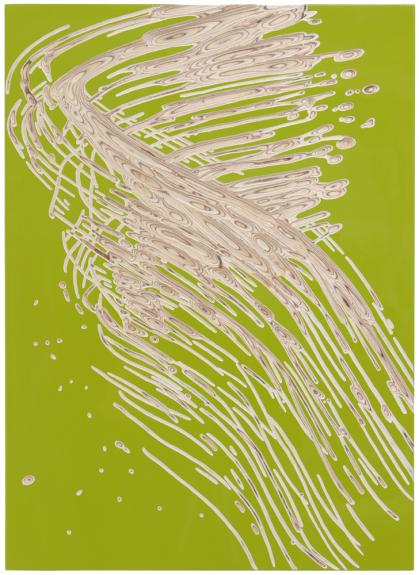 "Untitled broom" (apple green) 2014 Wolfgang Flad, Relief, artwork, wallsculpture, wood, Holz, Kunst